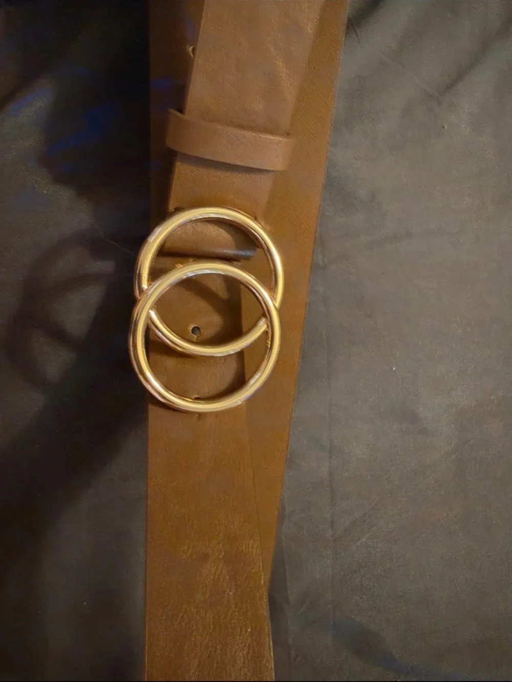 Classic Brown Leather Belt with Gold Double-Ring Buckle